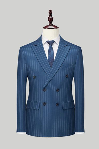 Navy Pinstriped Peak Lapel 2 Piece Men's Formal Suits