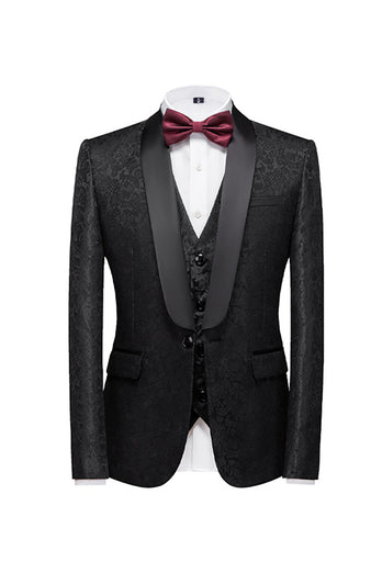 Black 3 Piece Jacquard Shawl Lapel Men's Prom Suits