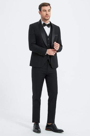 Shawl Lapel Three-Pieces Black Men's Suits