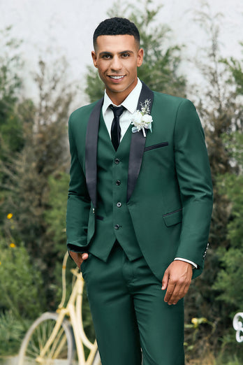 Dark Green 3 Pieces Shawl Lapel Men's Prom Suits