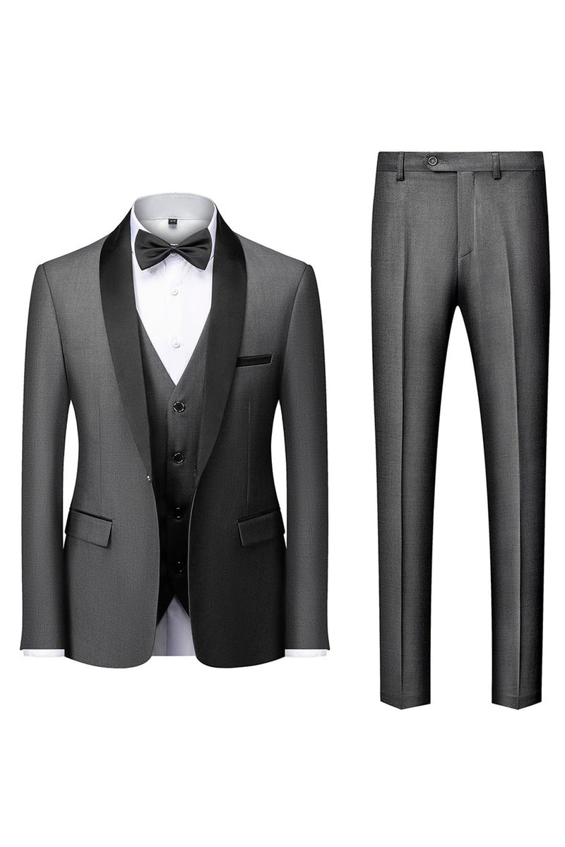 Load image into Gallery viewer, Black Shawl Lapel 3-Pieces Slim Fit Men&#39;s Suits