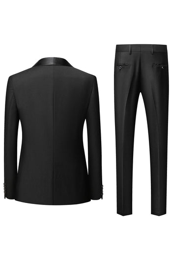 Black Shawl Lapel 3-Pieces Slim Fit Men's Suits