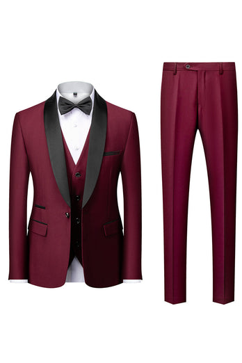 Black Shawl Lapel 3-Pieces Slim Fit Men's Suits