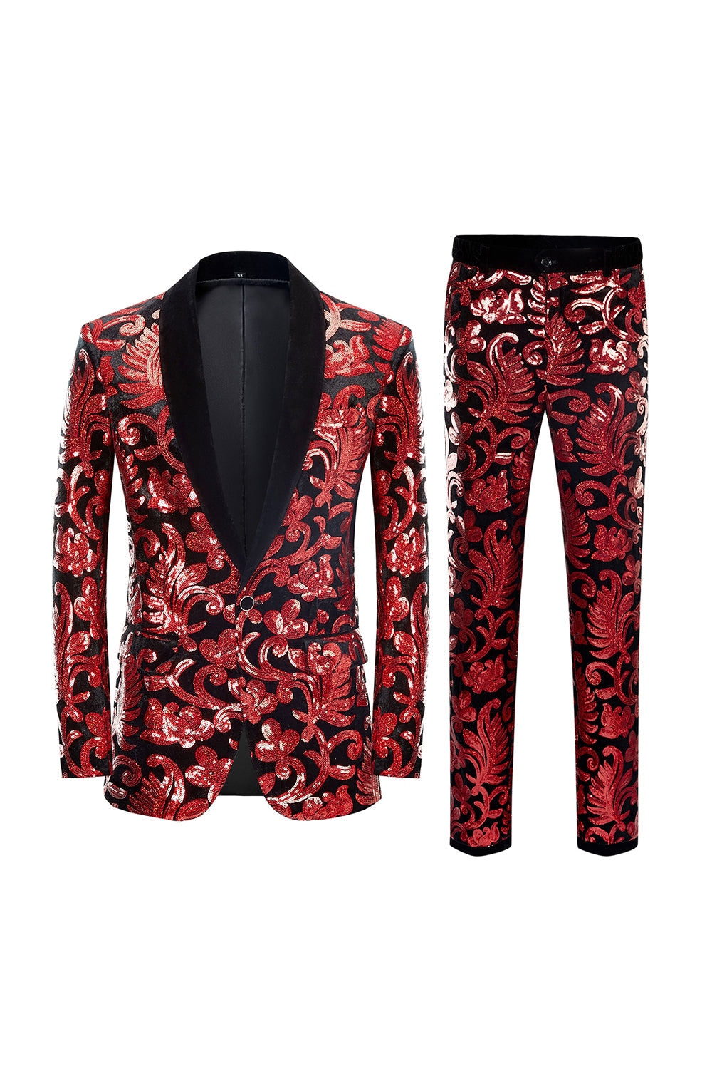 Red Sequins Men's 2 Pieces Suits