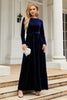 Load image into Gallery viewer, A Line Jewel Neck Black Velvet Holiday Party Dress