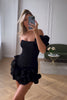 Load image into Gallery viewer, Black One Shoulder Tight Ruffled Short Prom Dress