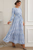 Load image into Gallery viewer, A-Line Blue Long Prom Dress with Long Sleeves