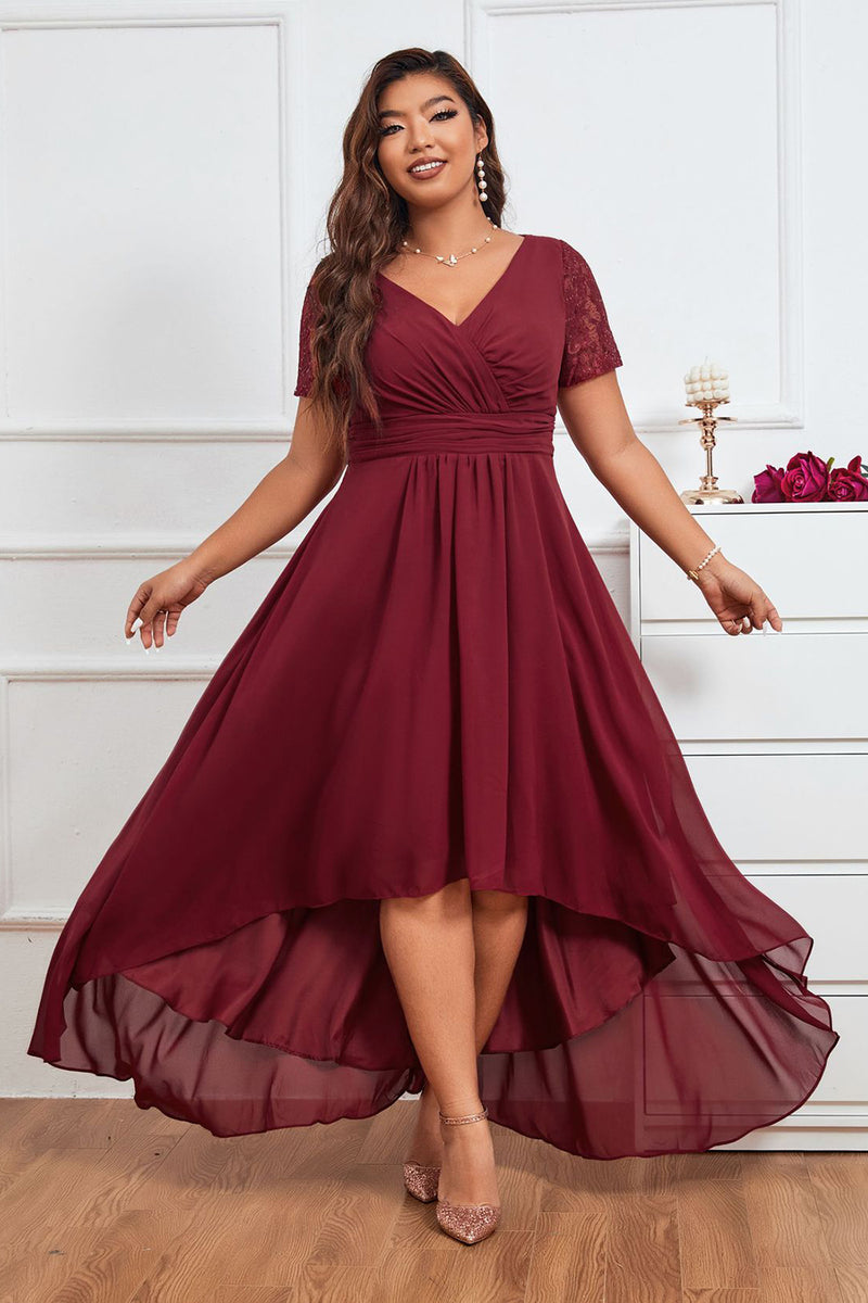 Queendancer Women Plus Size Burgundy Mother of Bride Dress with Short Sleeves Wedding Party Dress queendanceruk