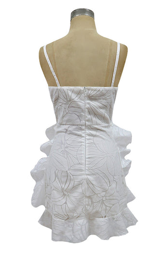 White Spaghetti Straps A-Line Short Graduation Dresses