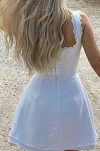 A-line Little White Dress with Lace