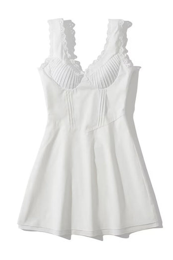 A-line Little White Dress with Lace