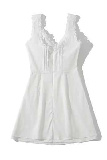 A-line Little White Dress with Lace