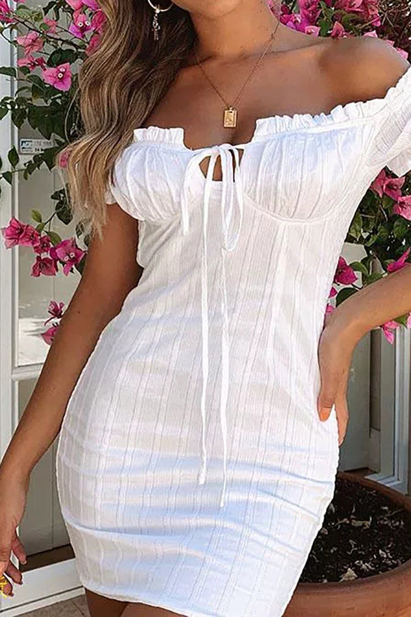 Load image into Gallery viewer, Bodycon Off-Shoulder Litter White Dress with Ruffle