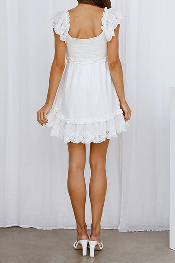 Lovely A-Line White Mini Graduation Dress With Lace