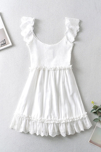 Lovely A-Line White Mini Graduation Dress With Lace