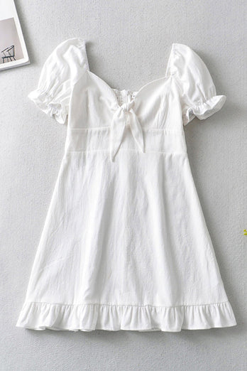 Fit And Flare White Mini Graduation Dress