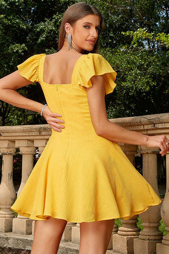 Yellow Flutter Sleeves A-line Short Homecoming Dress