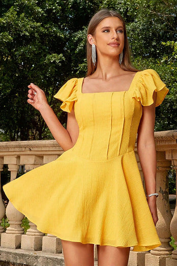 Yellow Flutter Sleeves A-line Short Homecoming Dress