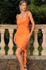 Load image into Gallery viewer, Glitter Orange Square Neck Tight Cocktail Dress