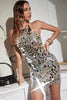 Load image into Gallery viewer, Sparkly Silver Tight Halter Mirror Short Party Dress