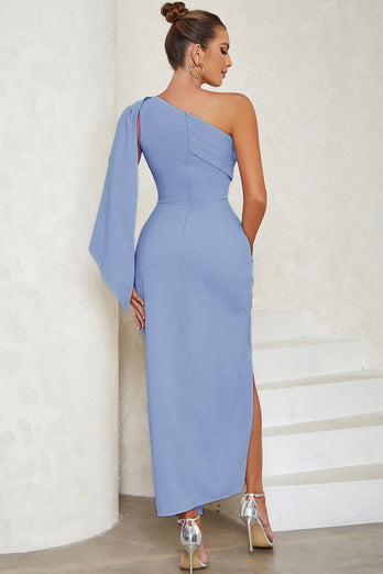 Blue One Shoulder Bodycon Long Prom Dress