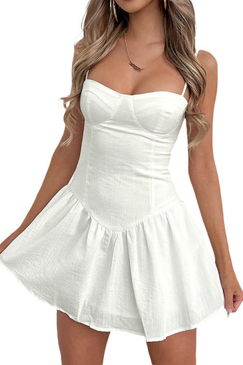 White A-Line Spaghetti Straps Short Graduation Dress