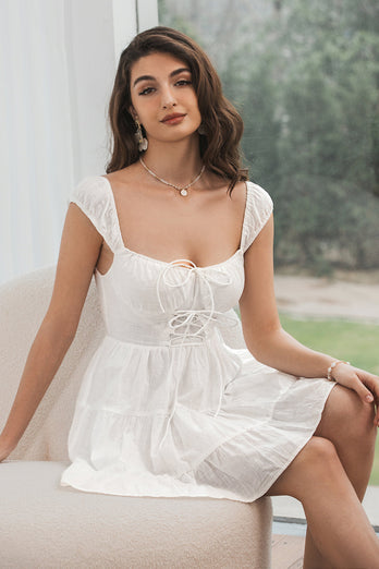 Simple White A-Line Short Graduation Dress