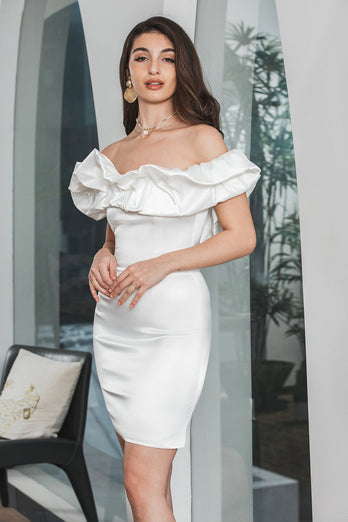 White Bodycon Off the Shoulder Short Graduation Dress