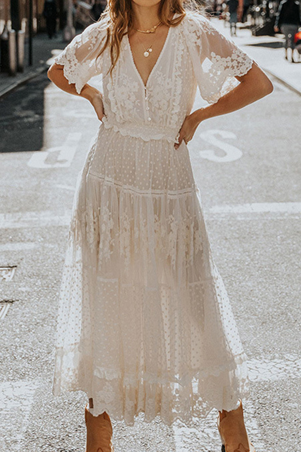 Boho lace dress white best sale