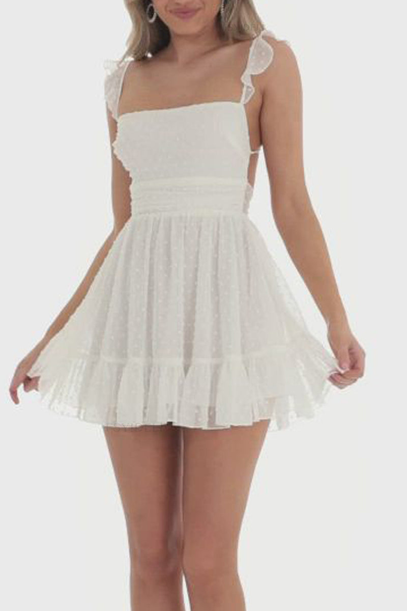 Load image into Gallery viewer, A-Line Square Neck Tie Back Short White Graduation Dress