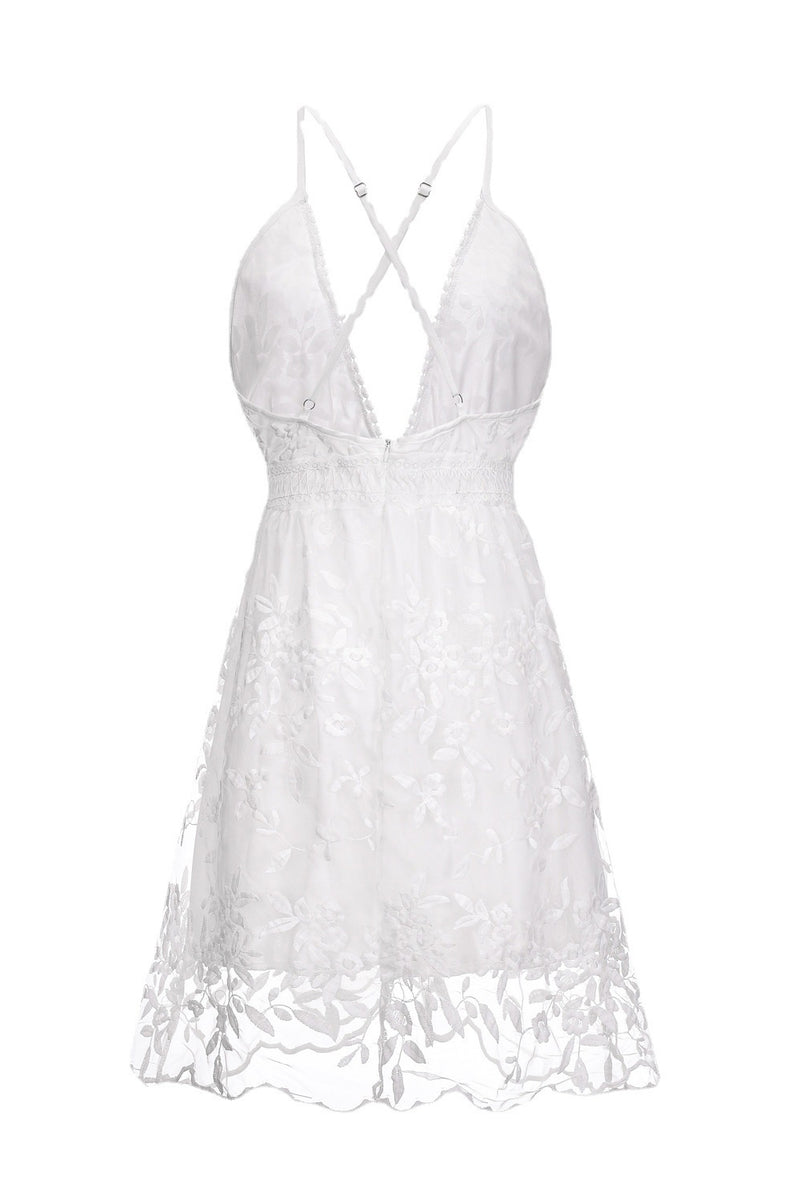 Load image into Gallery viewer, A-Line Spaghetti Straps Cross Back Short White Wedding Dress