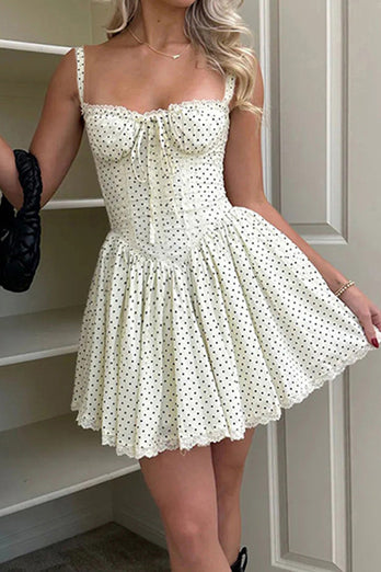 A-Line Spaghetti Straps Mini Graduation Dress With Polka Dots