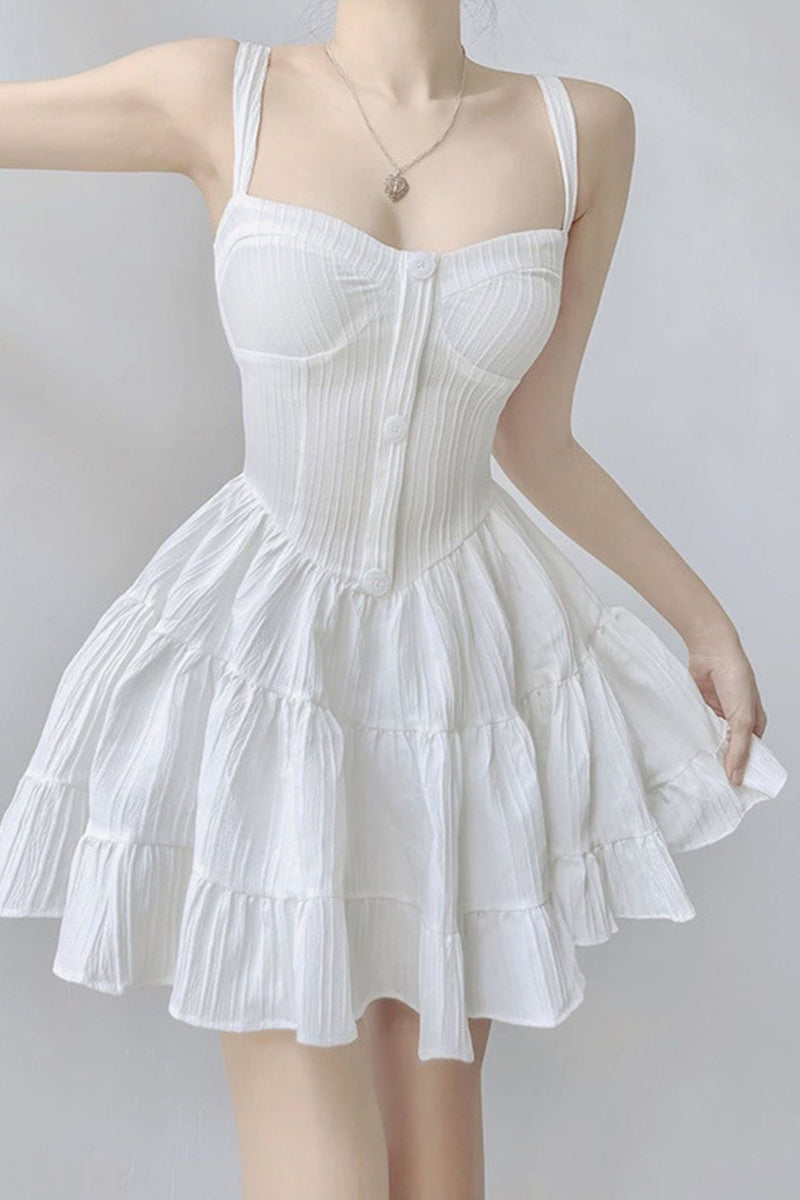 Load image into Gallery viewer, White A-Line Straps Short Mini Graduation Dress