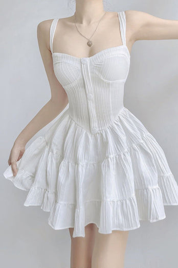 White A-Line Straps Short Mini Graduation Dress