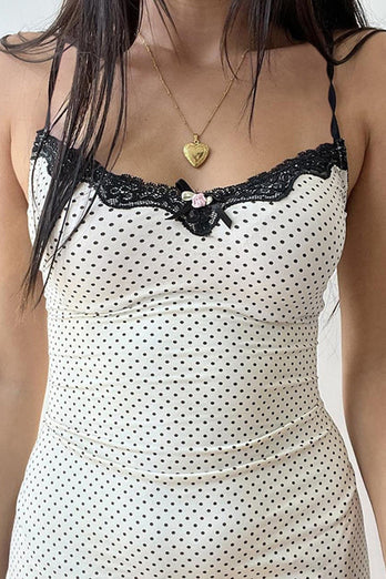 Short Mini Spaghetti Straps Little White Dress With Polka Dots