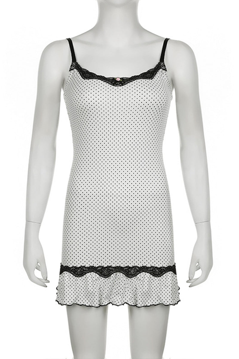 Load image into Gallery viewer, Short Mini Spaghetti Straps Little White Dress With Polka Dots