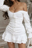 Load image into Gallery viewer, Bodycon Off The Shoulder Long Sleeves Little White Dress With Ruffles