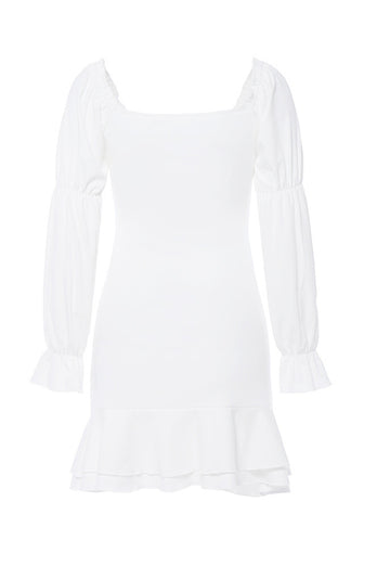 Bodycon Off The Shoulder Long Sleeves Little White Dress With Ruffles