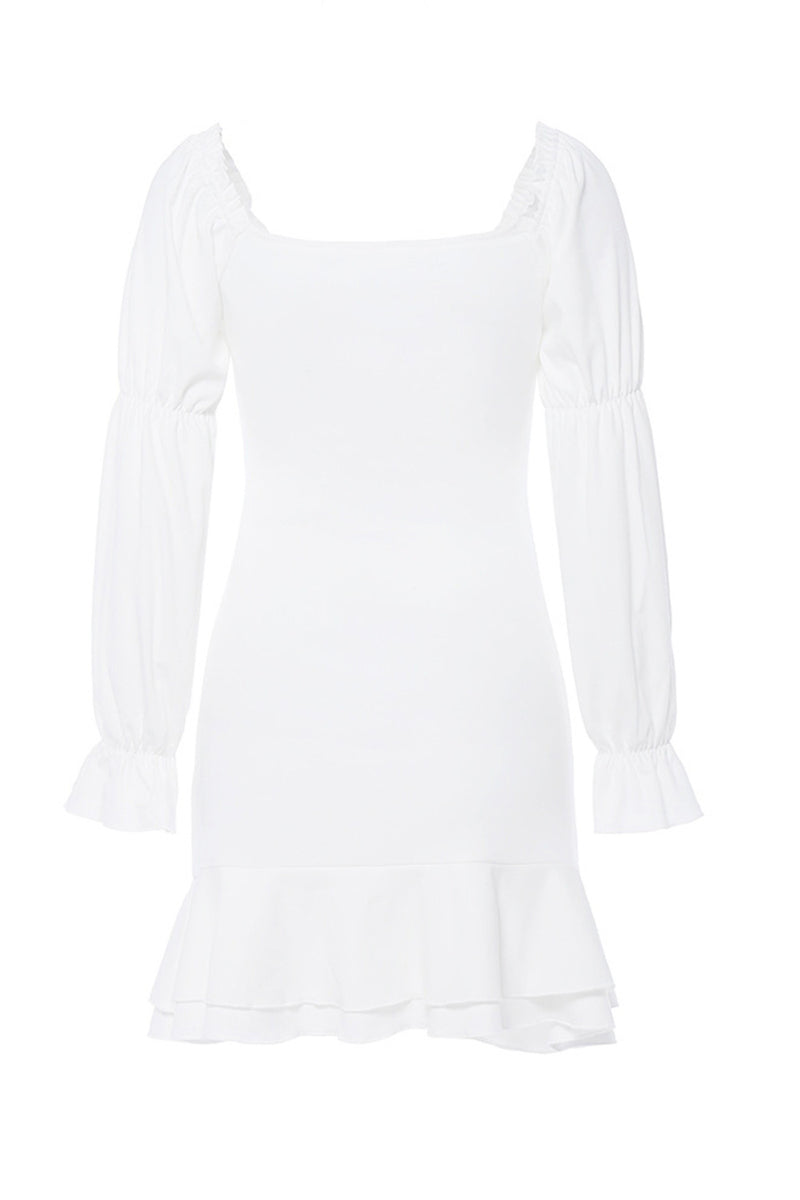 Load image into Gallery viewer, Bodycon Off The Shoulder Long Sleeves Little White Dress With Ruffles