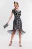 Load image into Gallery viewer, Sparkly Black Golden Cold Shoulder Fringes 1920s Gatsby Dress