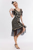 Load image into Gallery viewer, Sparkly Black Golden Cold Shoulder Fringes 1920s Gatsby Dress