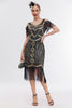 Load image into Gallery viewer, Sparkly Black Golden Cold Shoulder Fringes 1920s Gatsby Dress