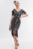 Load image into Gallery viewer, Sparkly Black Golden Cold Shoulder Fringes 1920s Gatsby Dress