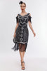 Load image into Gallery viewer, Sparkly Black Golden Cold Shoulder Fringes 1920s Gatsby Dress