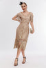 Load image into Gallery viewer, Sparkly Black Golden Cold Shoulder Fringes 1920s Gatsby Dress