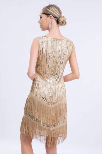 Sparkly Black Fringed 1920s Gatsby Dress with Sequins