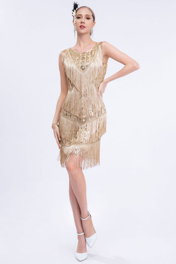 Sparkly Black Fringed 1920s Gatsby Dress with Sequins