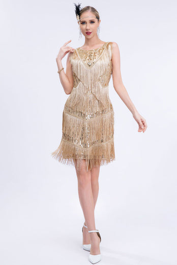 Sparkly Black Fringed 1920s Gatsby Dress with Sequins