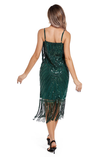 Glitter Blush Fringed Spaghetti Straps 1920s Gatsby Dress