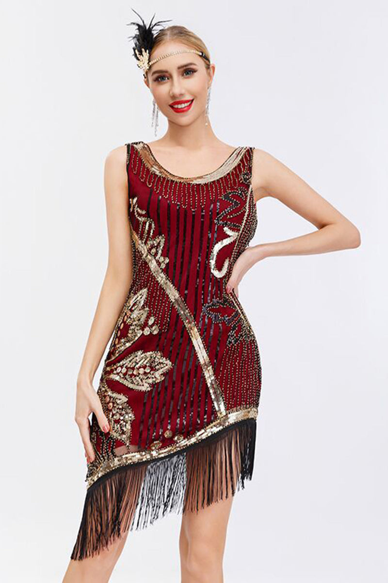 Load image into Gallery viewer, Glitter Beaded Black 1920s Dress with Fringes